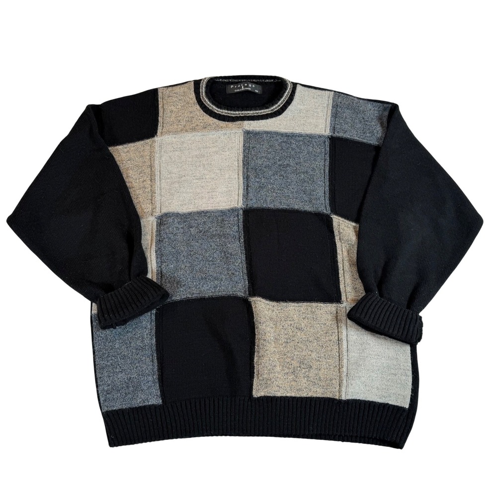 Vtg Protégé Collection Patchwork Sweater M Indie Grunge Retro Grandpa Academia